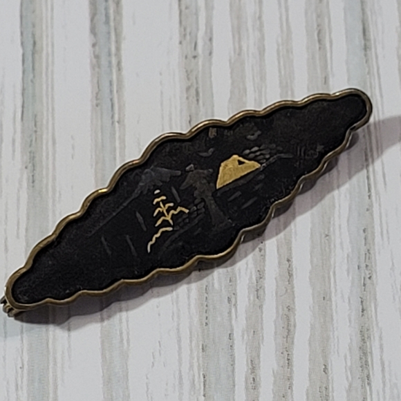 Vintage Damascene Brooch Bar Pin. - Picture 4 of 6